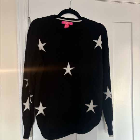 Catherine Malandrino Black 100% Cashmere Star Print Crew Neck Sweater size XL - Picture 2 of 8